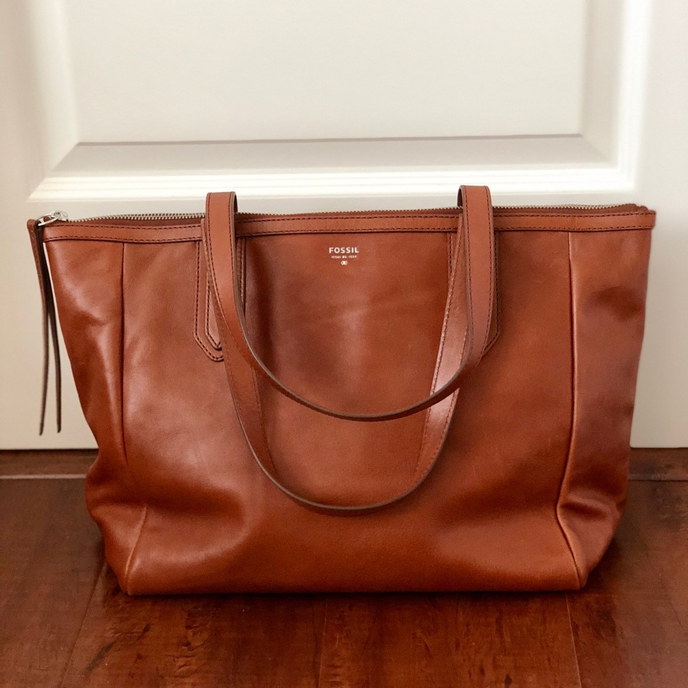 Fossils Sydney Brown Leather Shopper Tote
